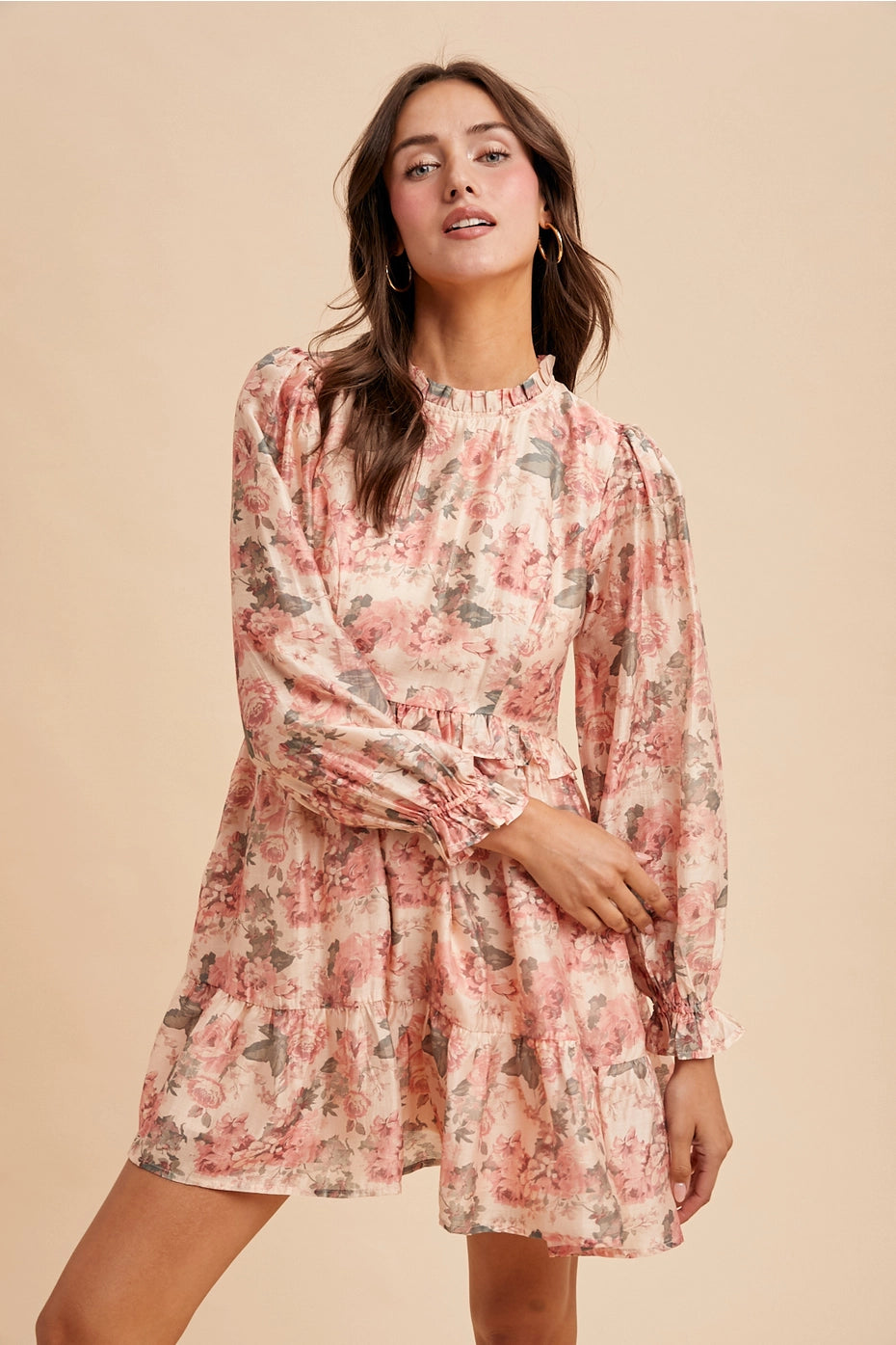 Floral Mock Neck Mini Dress