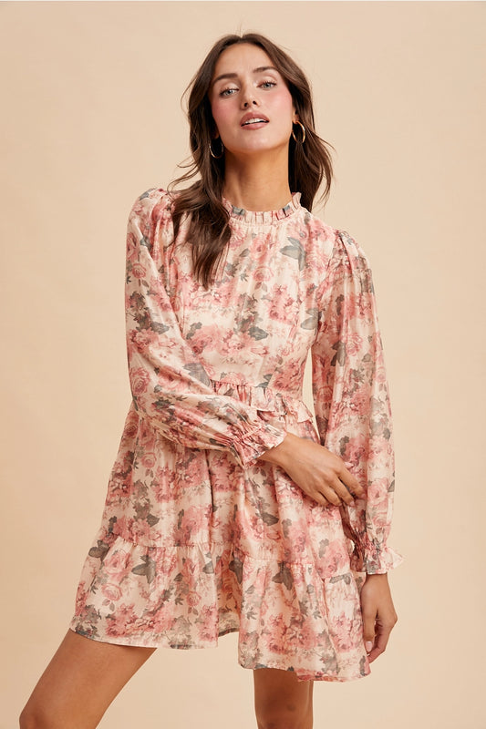 Floral Mock Neck Mini Dress
