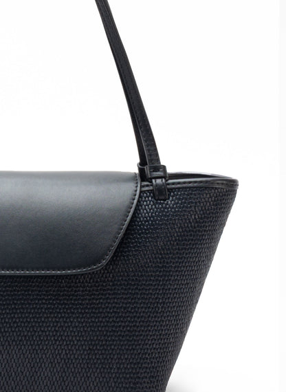 Courrier Tote Raffia/Leather Black
