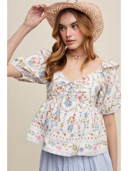 Floral Puff Sleeve Blouse