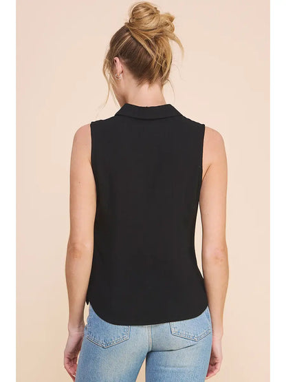 Sleeveless Collared Shirt with Tie