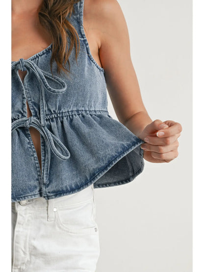 Ruffled Hem Tie-Front Tank Top