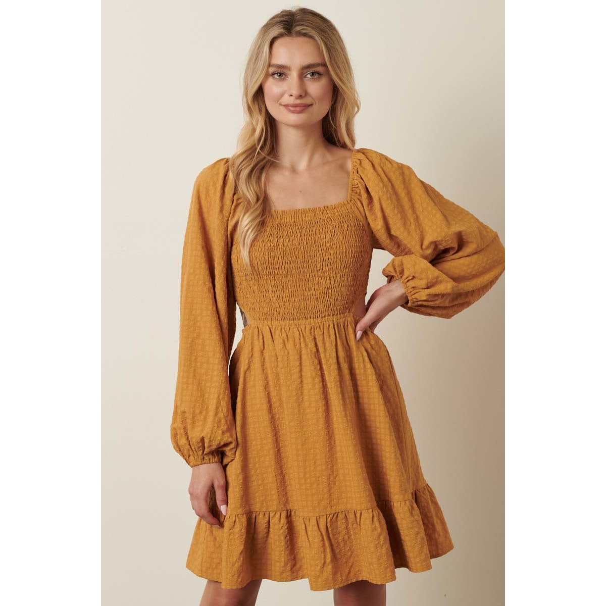 Texture Woven Cut Out Detail Mini Dress