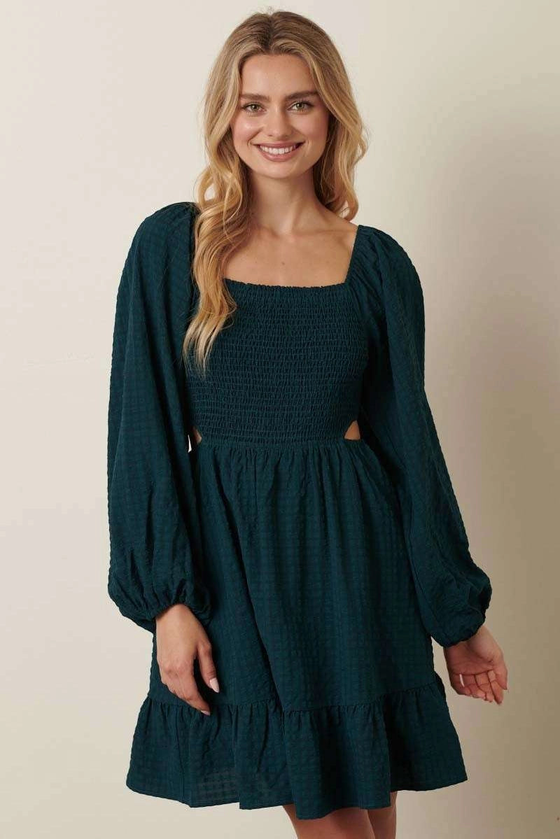 Texture Woven Cut Out Detail Mini Dress