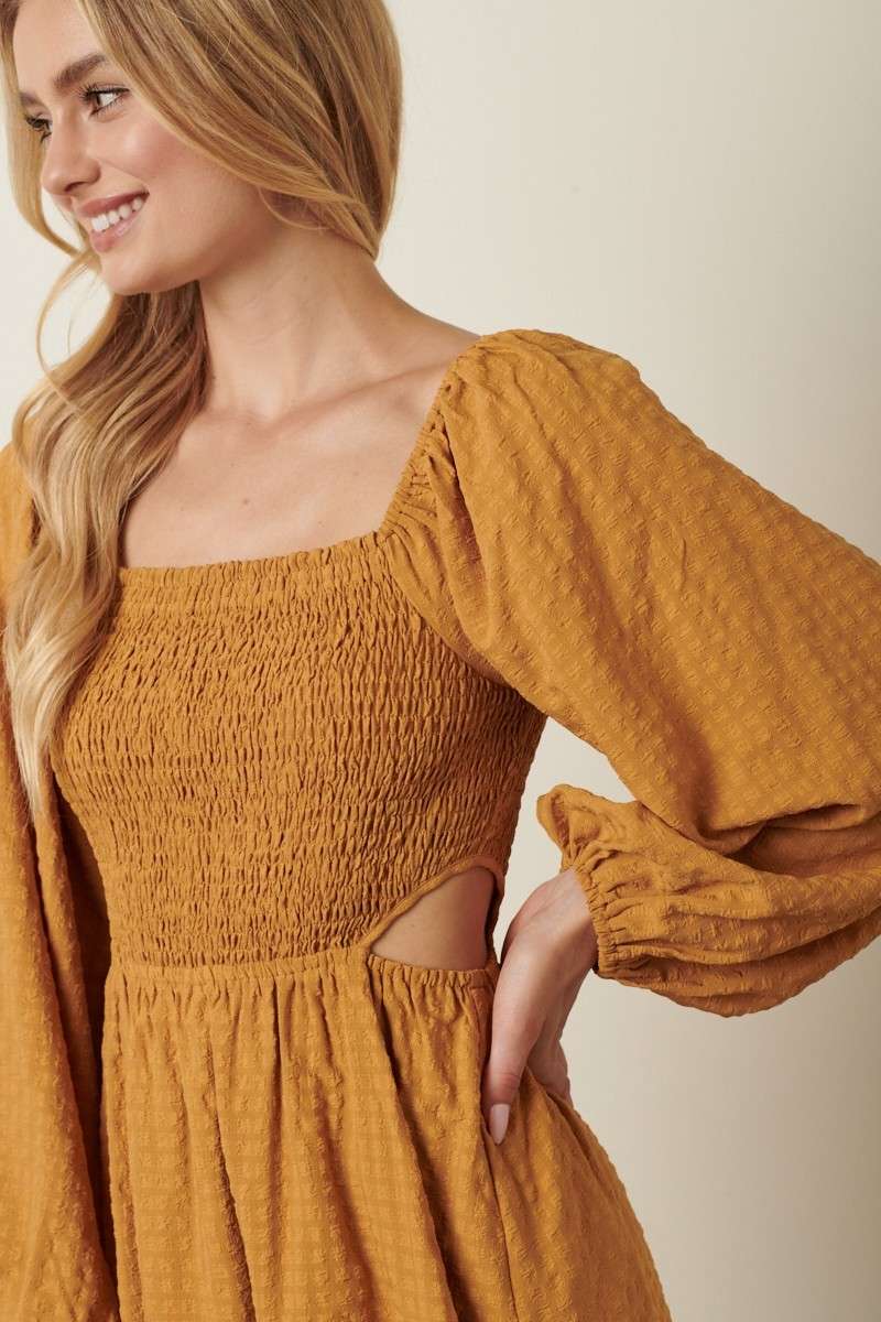 Texture Woven Cut Out Detail Mini Dress