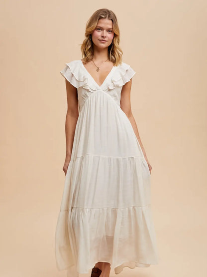 V Neck Ruffled Gauze Dress