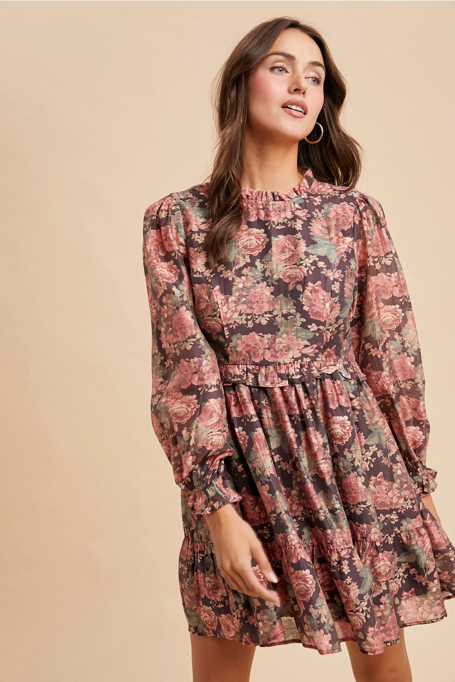 Floral Mock Neck Mini Dress