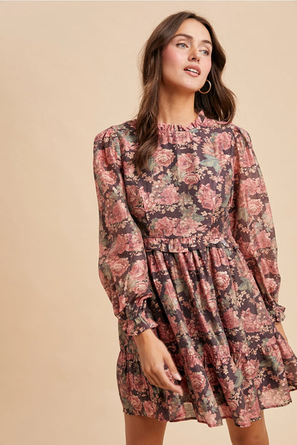 Floral Mock Neck Mini Dress