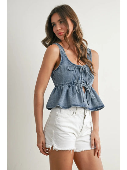 Ruffled Hem Tie-Front Tank Top