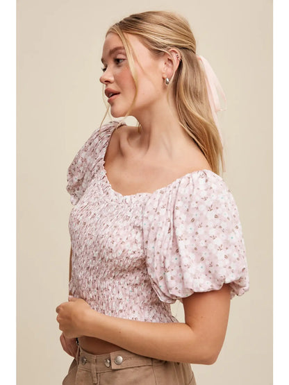 Smocked Puff Sleeve Crop Top