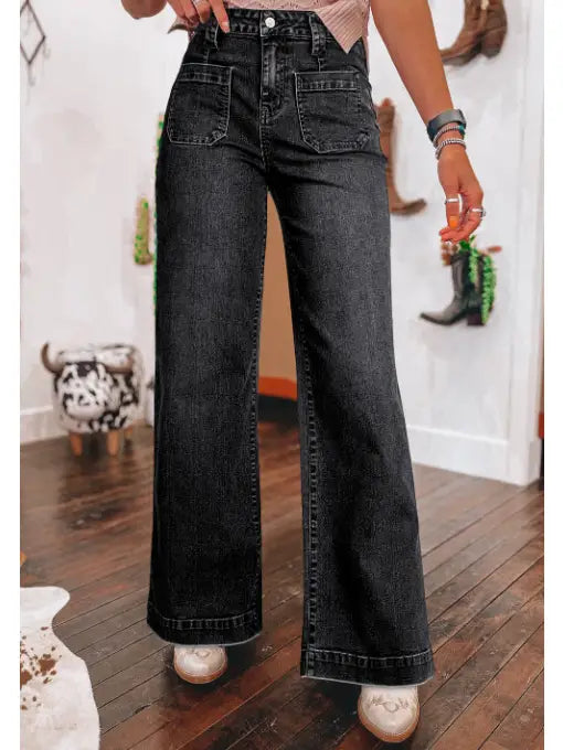Black Wide Leg Pocketed High Waist Jeans