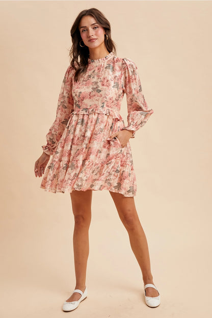 Floral Mock Neck Mini Dress