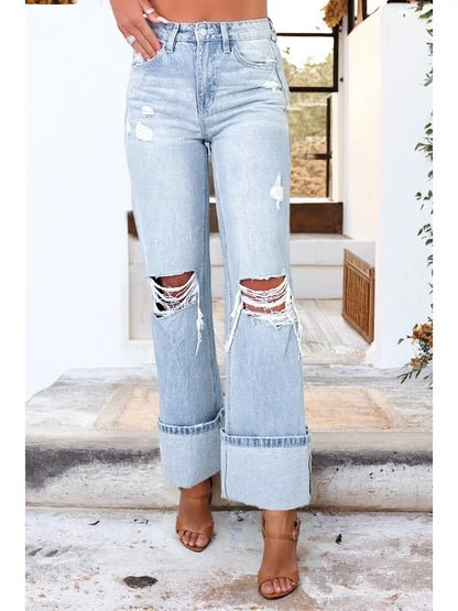 Light Wash Distressed Flare Jeans