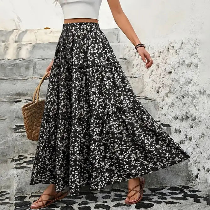 Floral Panels Maxi A-Line Skirt