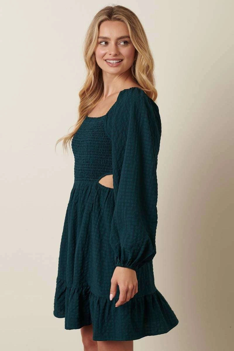 Texture Woven Cut Out Detail Mini Dress