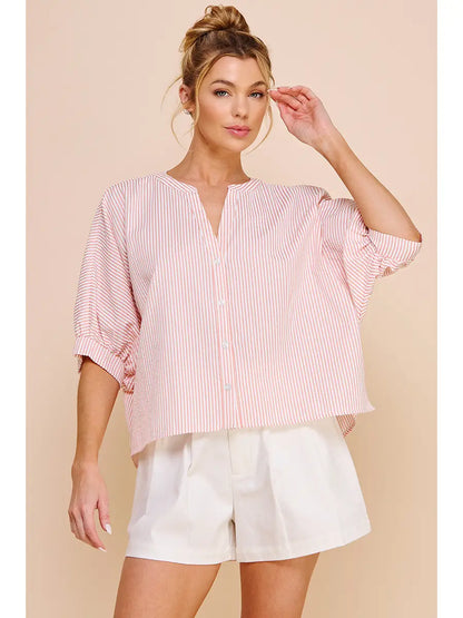 Pinstripe Seersucker Dolman Blouse