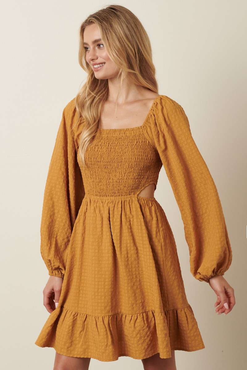 Texture Woven Cut Out Detail Mini Dress