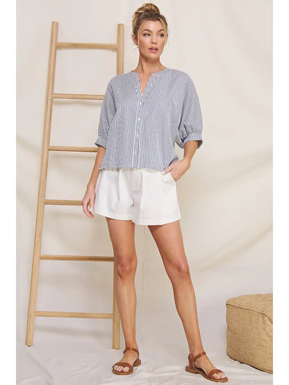 Pinstripe Seersucker Dolman Blouse