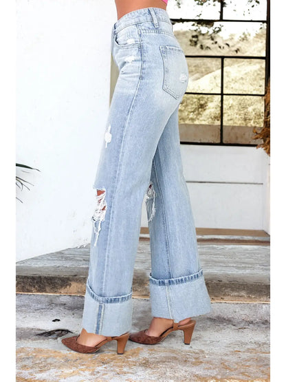 Light Wash Distressed Flare Jeans