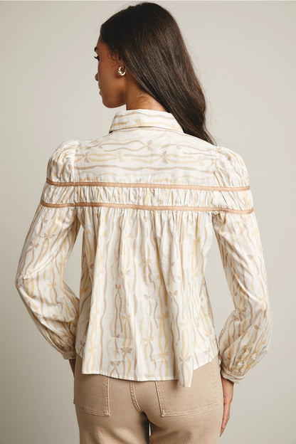 Ribbon Stripe Puff Sleeve Blouse