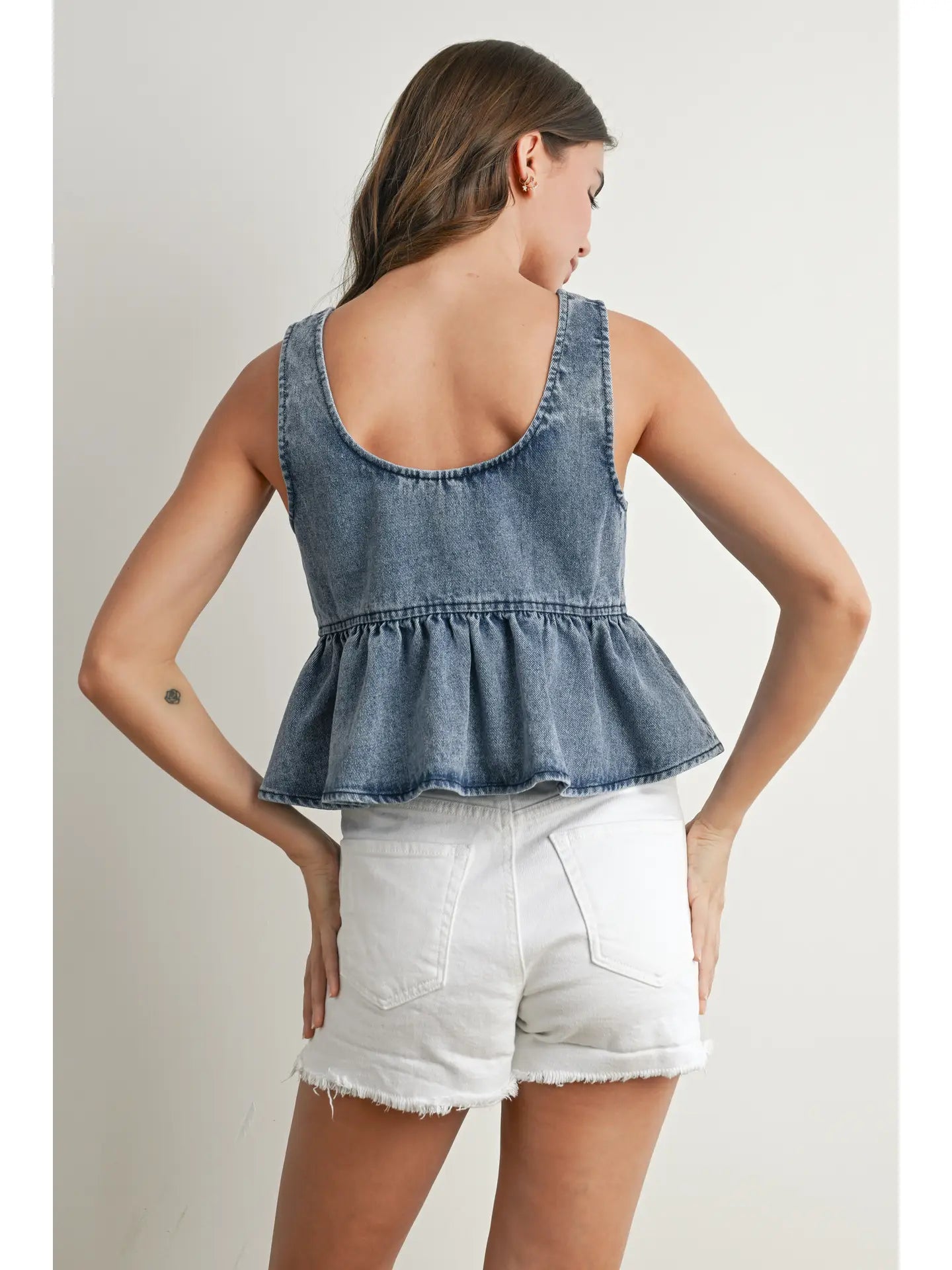 Ruffled Hem Tie-Front Tank Top