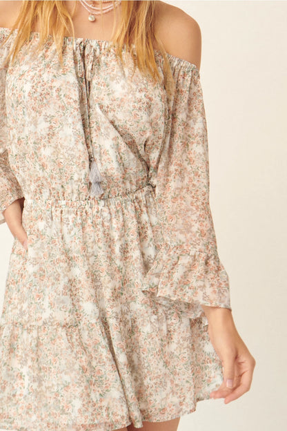 Floral Off Shoulder Mini Peasant Dress