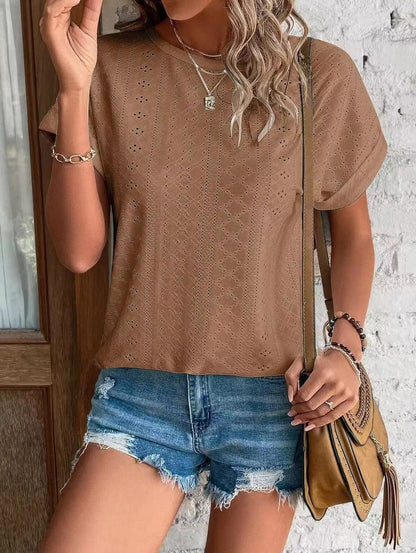 Women's Casual Short Sleeve Shirts Solid Color Trendy Blouses
