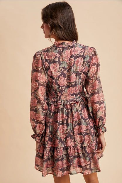 Floral Mock Neck Mini Dress