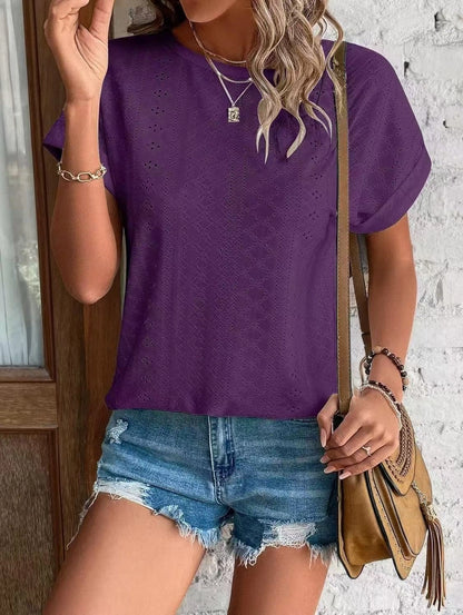 Women's Casual Short Sleeve Shirts Solid Color Trendy Blouses